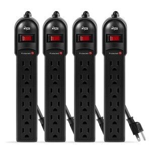 6-Outlet Surge Protector Power Strip 4-Pack, Overload Protection, 2-Foot Cord, 6